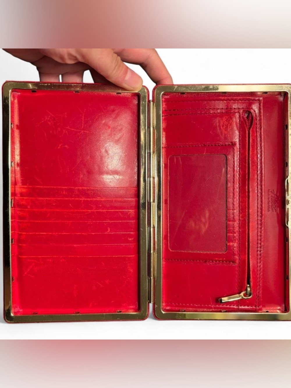 ABAS  Made In the USA Full Frame Handcrafted Red Leather clutch